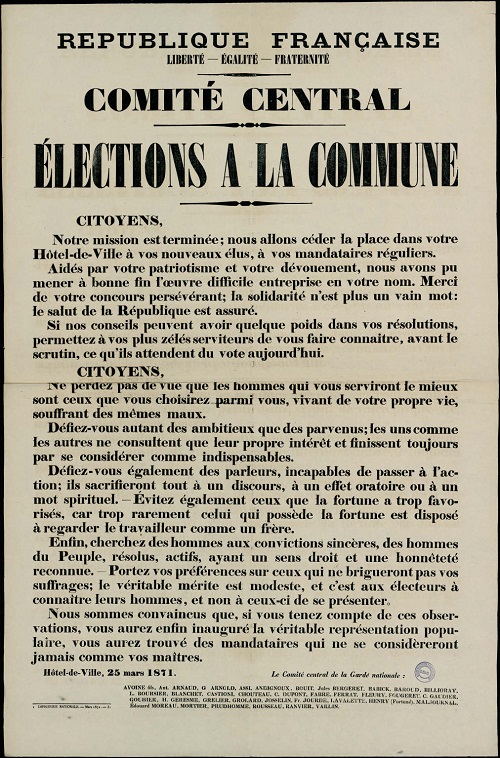 Commune de Paris – L’élection des mandataires du peuple – 26 mars 1871